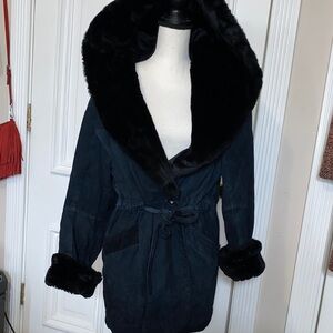 Vintage Wilson Black Teddy Jacket with Faux Fur Trim with Hood.